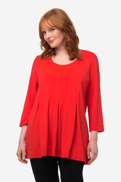 Shirt, Zierfalten, A-Linie, Rundhals, 3/4-Arm