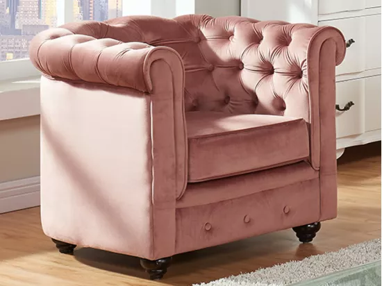 Fauteuil CHESTERFIELD - Velours rose pastel