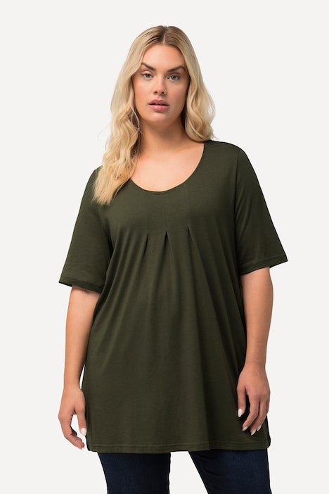 T-Shirt, Zierfalten, A-Linie, Rundhals, Halbarm, Modal