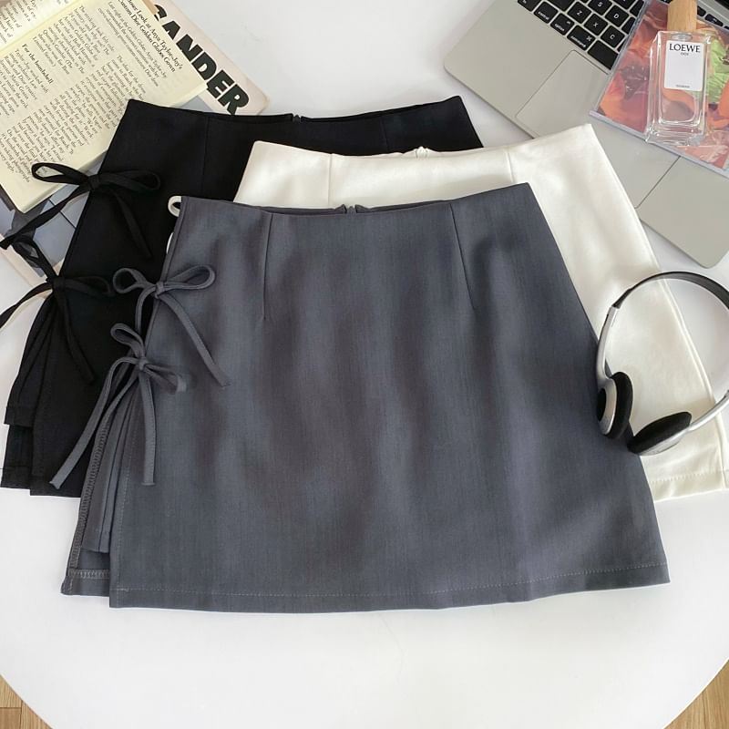 Iasia - Hoge taille effen strik mini A-lijn rok