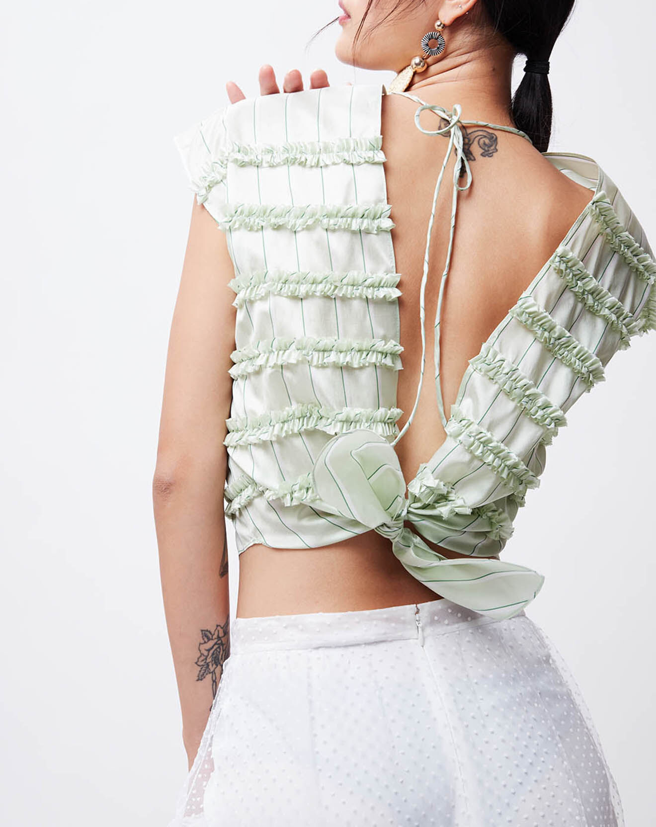 John Galliano Crop-Top en Coton & Soie Alice vert clair