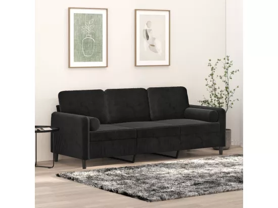 Canapé 3 places avec oreillers décoratifs noir 180 cm velours
