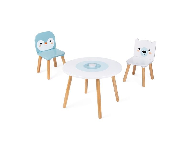 Janod Kindertisch- und Stuhlset Arktis 3-teilig Holzmöbel im Polar-Design
