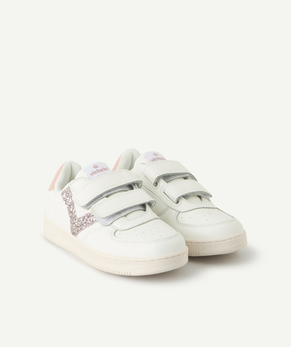 VICTORIABASKETS TIEMPO À SCRATCHS BLANCHES AVEC LOGO ROSE PAILLETÉ