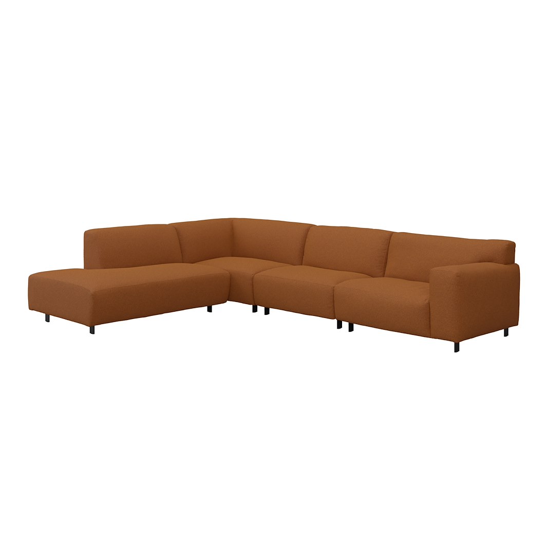 Vesta hjørnesofa 3-seter med åpen ende venstre, Big hjørnemodul, Tekstil Marilyn Bronze, standardsøm, sort metallben 10 cm, Comfort CM