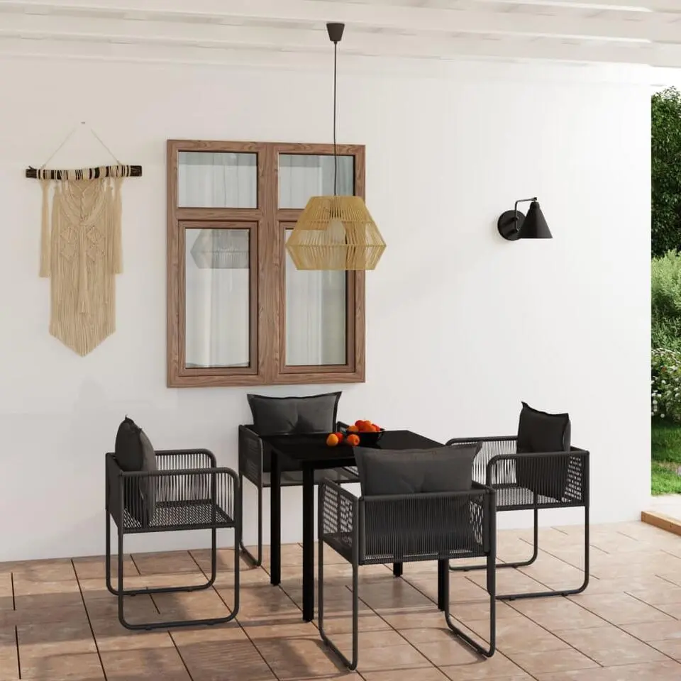 vidaXL - 5-delige Tuinset met kussens - Zwart PE rattan & staal - 80x80 cm