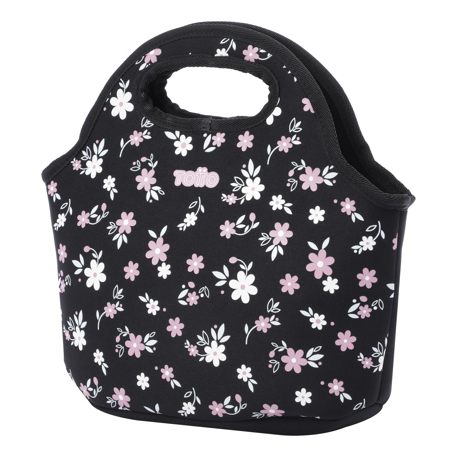 Lancheira Totto Feliza preta com estampa floral