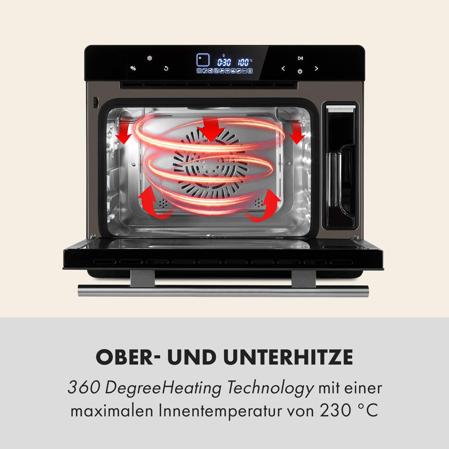 Klarstein MasterFresh Dampfbackofen - Stand-Dampfgarer, 24 Liter, 230 °C, 1,4 Liter Wassertank, Dampfgaren: 1100W, Backofen: 1900W, TouchControl, 12h-Timer, 9 Programme, freistehend, schwarz
