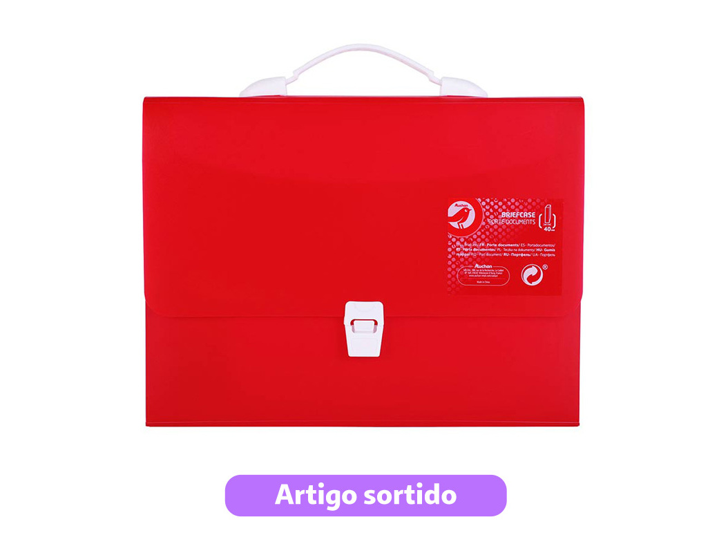PASTA COM PEGA AUCHAN PLÁSTICO TRANSPARENTE 40MM CORES SORTIDAS