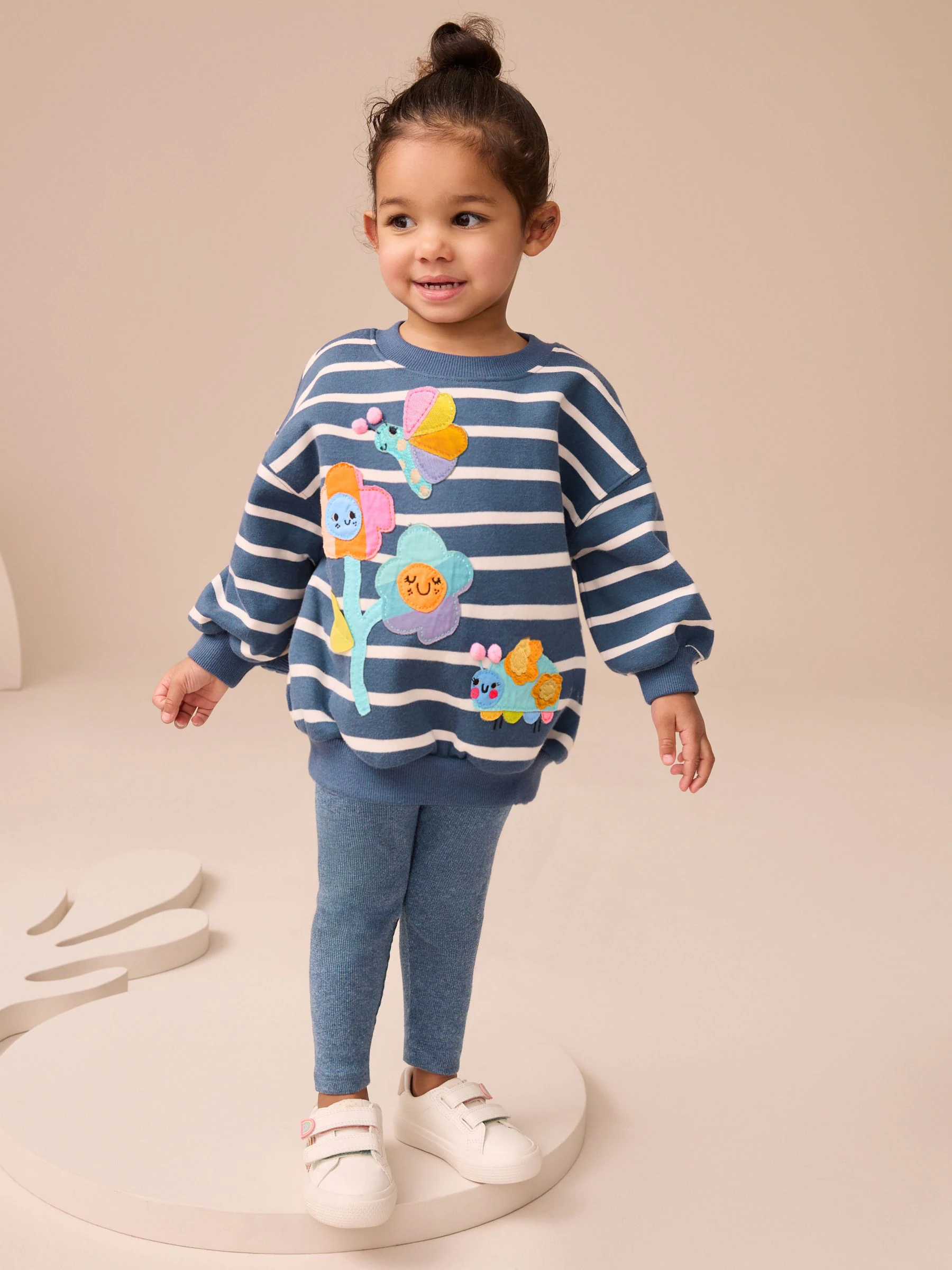 Marineblauw gestreept met personages - Set met sweatshirt en legging (3 mnd-7 jr)