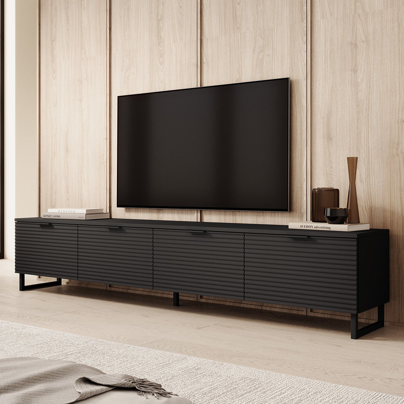 Delgado - TV-Meubel met 4 deuren - Mat zwart - 200 cm