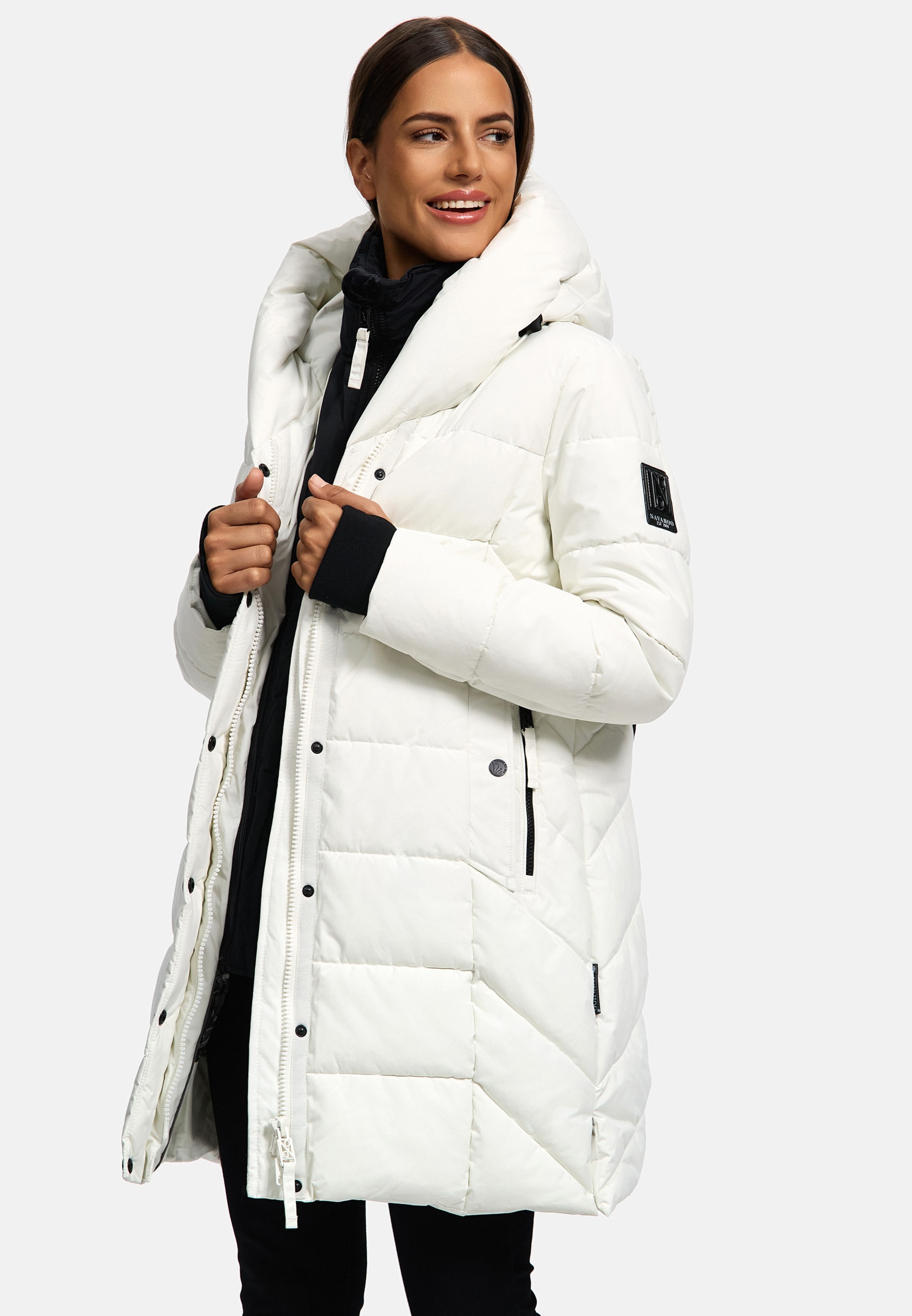NAVAHOO Damen Winter Steppmantel Stepp Jacke Mantel Parka mit Kapuze Knutschilein