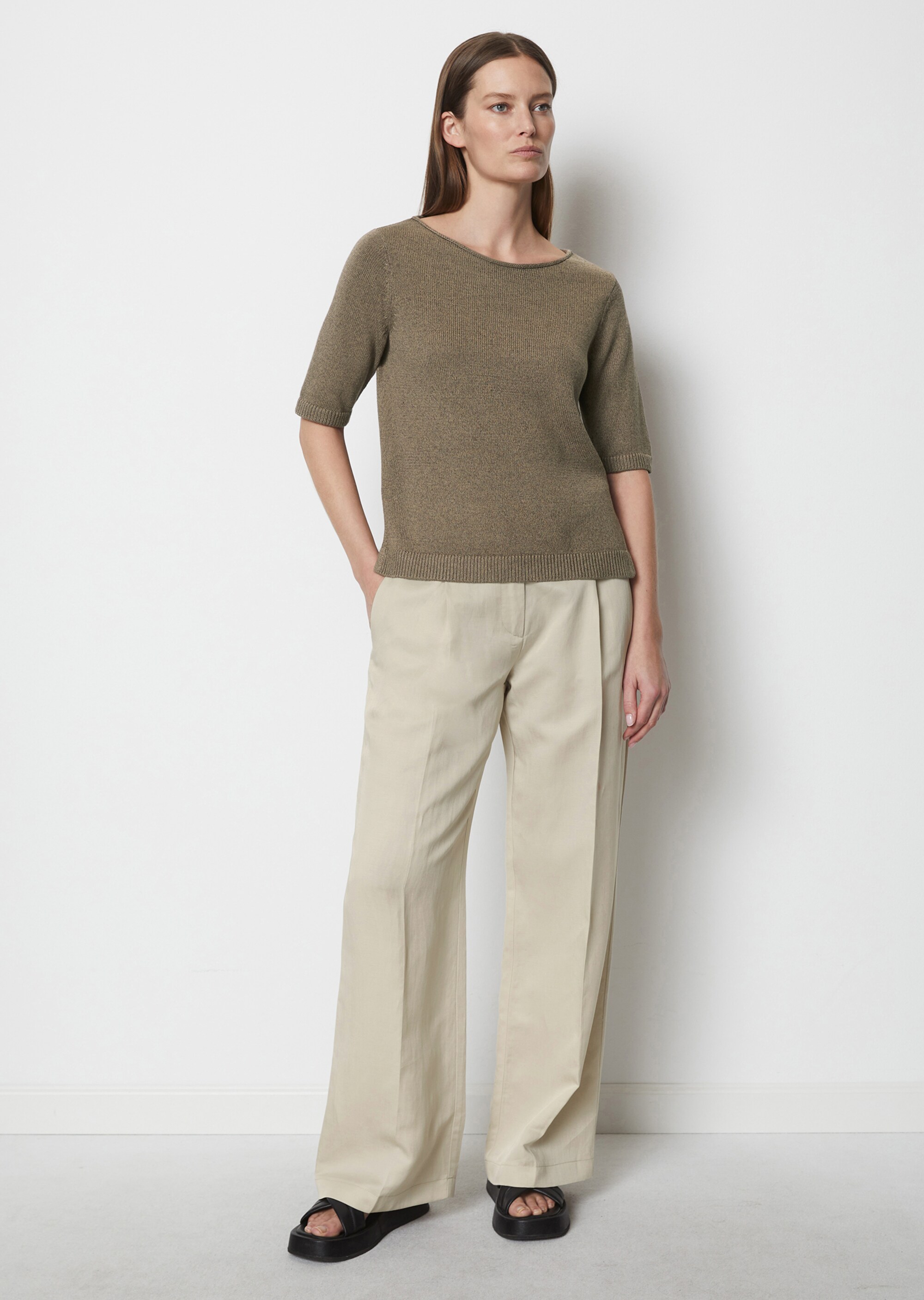 Kurzarm-Pullover regularaus Organic-Cotton-Leinen-Mix