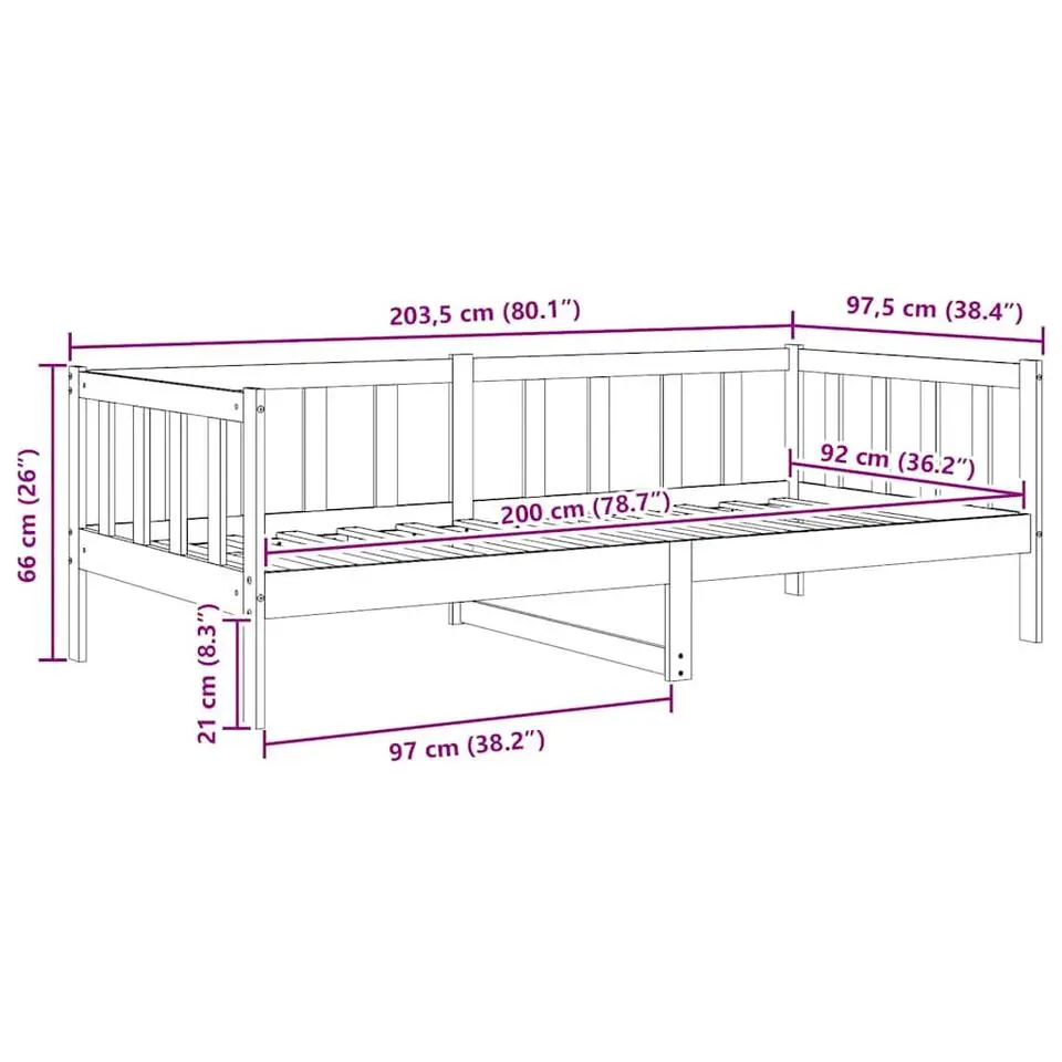 vidaXL - Bedbank - Naturel - Grenenhout - 90x200 cm