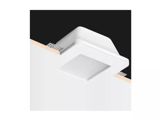 Collerette Downlight Intégration Plâtre/Pladur Carrée pour Ampoule LED GU10/GU5.3 Coupe 123x123 mm Blanc
