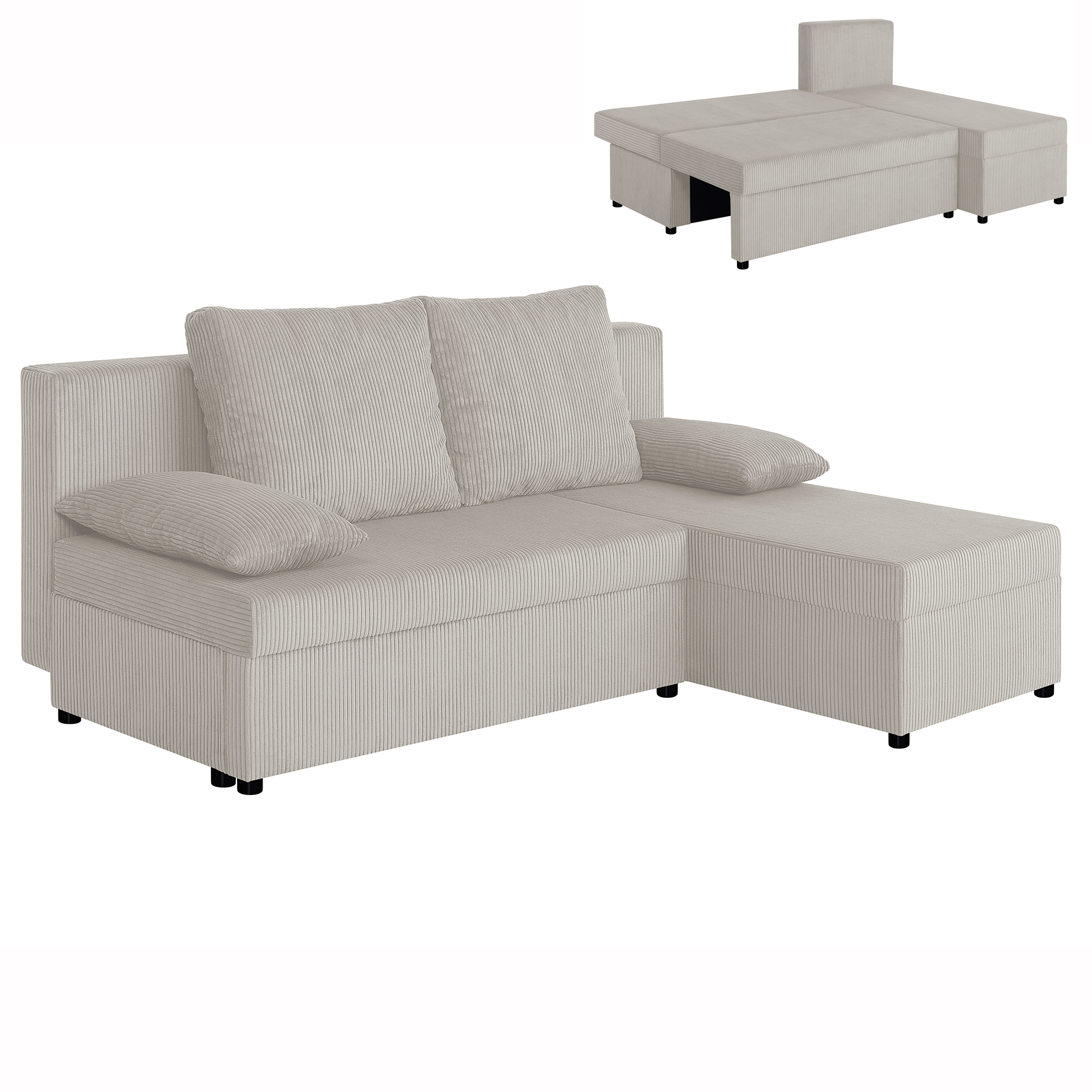 Ecksofa - creme - Cord - mit Liegefunktion