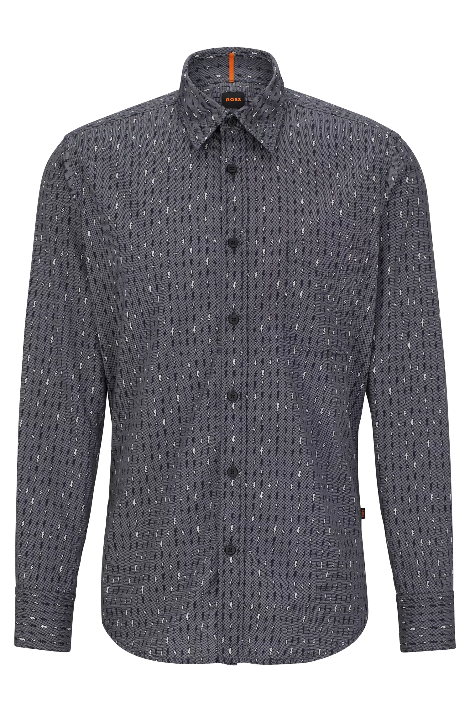 Camisa BOSS laranja, corte regular, em popeline de algodão estampado.
