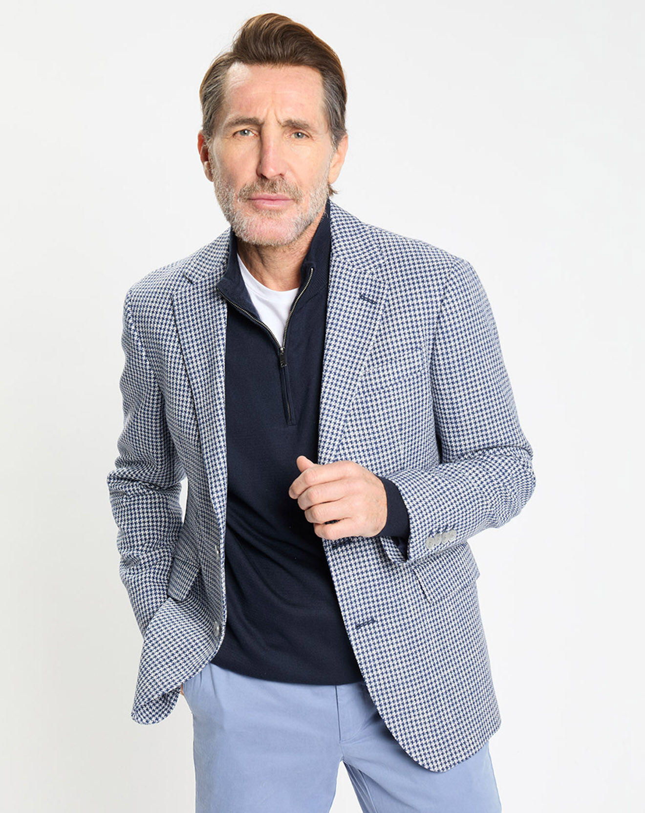 Hackett London Veste à imprimé pied-de-poule bleue
