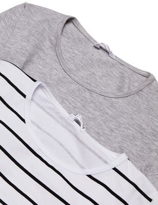 Luca & Lola Fanny Langermet Topp 2-pack, Grey Melange/Stripes