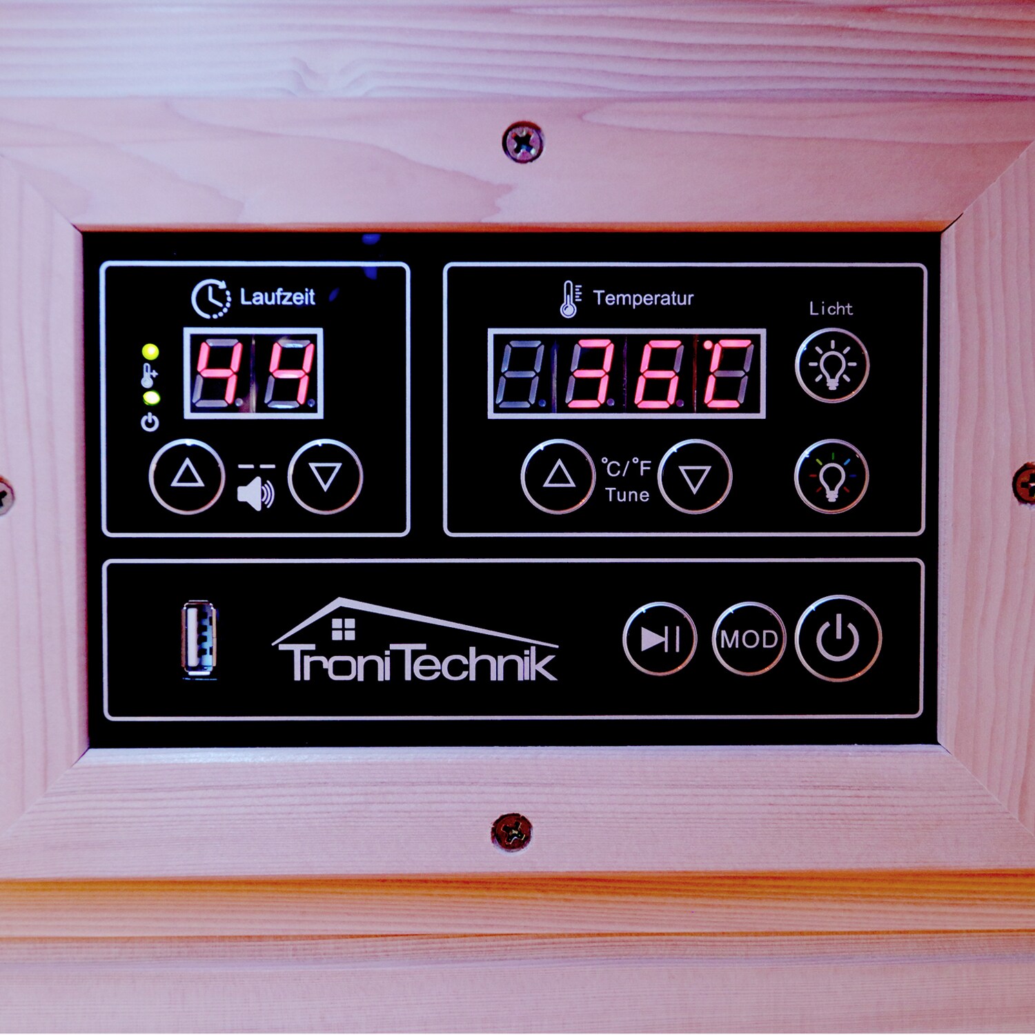 Tronitechnik® Infrarotkabine Infrarotsauna MANILA 130cm x 100cm inkl. 6 Vollspektrumstrahler, 2 Personen, LED, Hemlockholz
