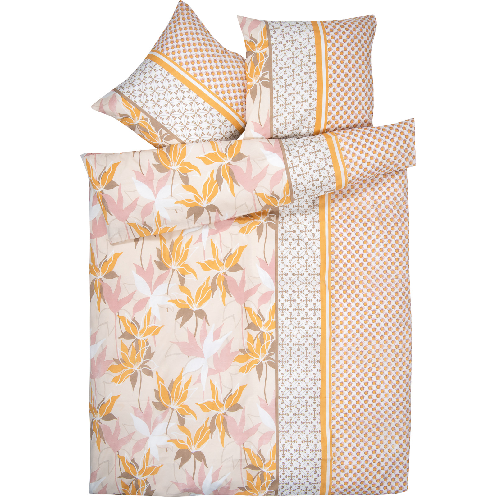 Bettwäsche mit beigem Blumendesign 160x210 65x100 Bettanzug Nord