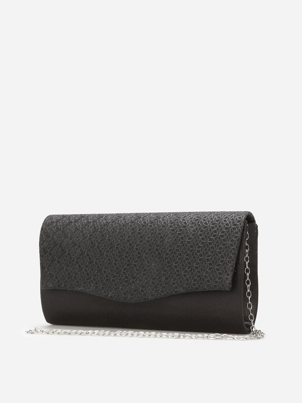 Pochette pailletée à rabat texturé- Noir