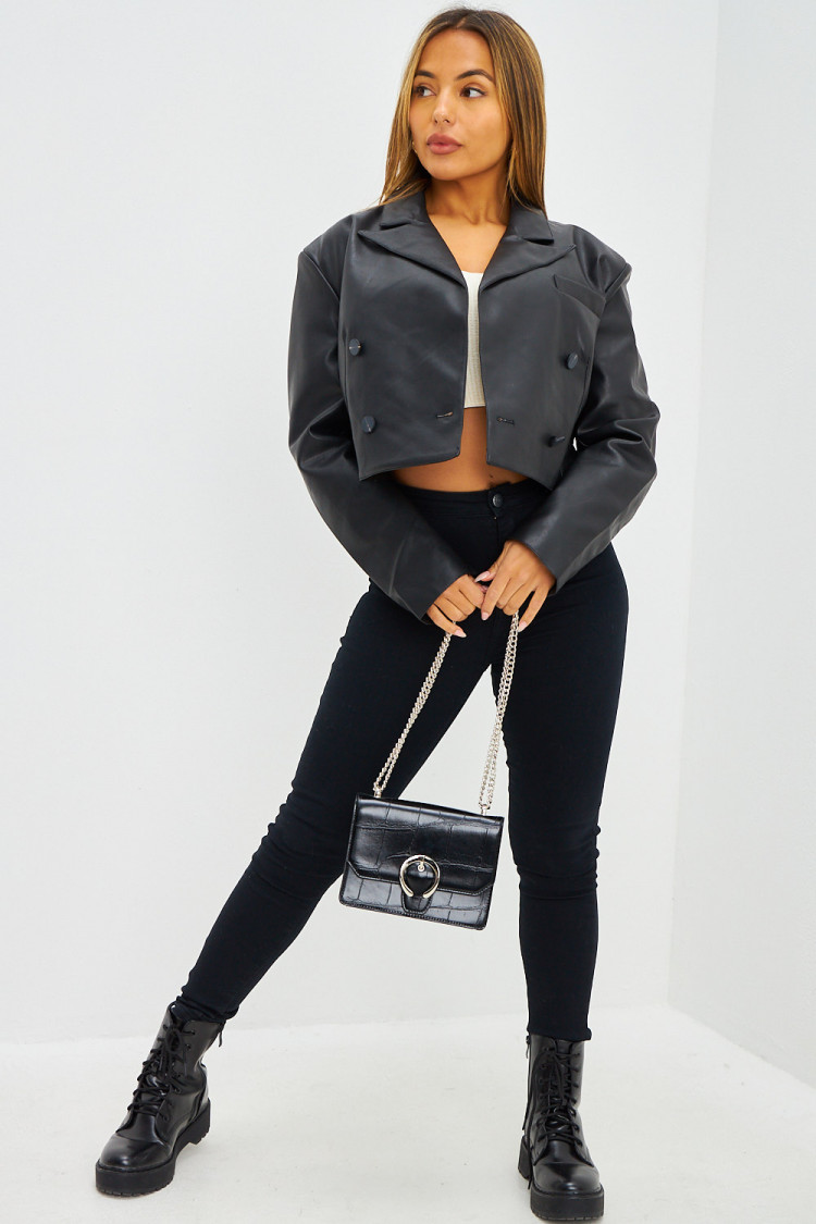 Perfecto court en simili cuir noir