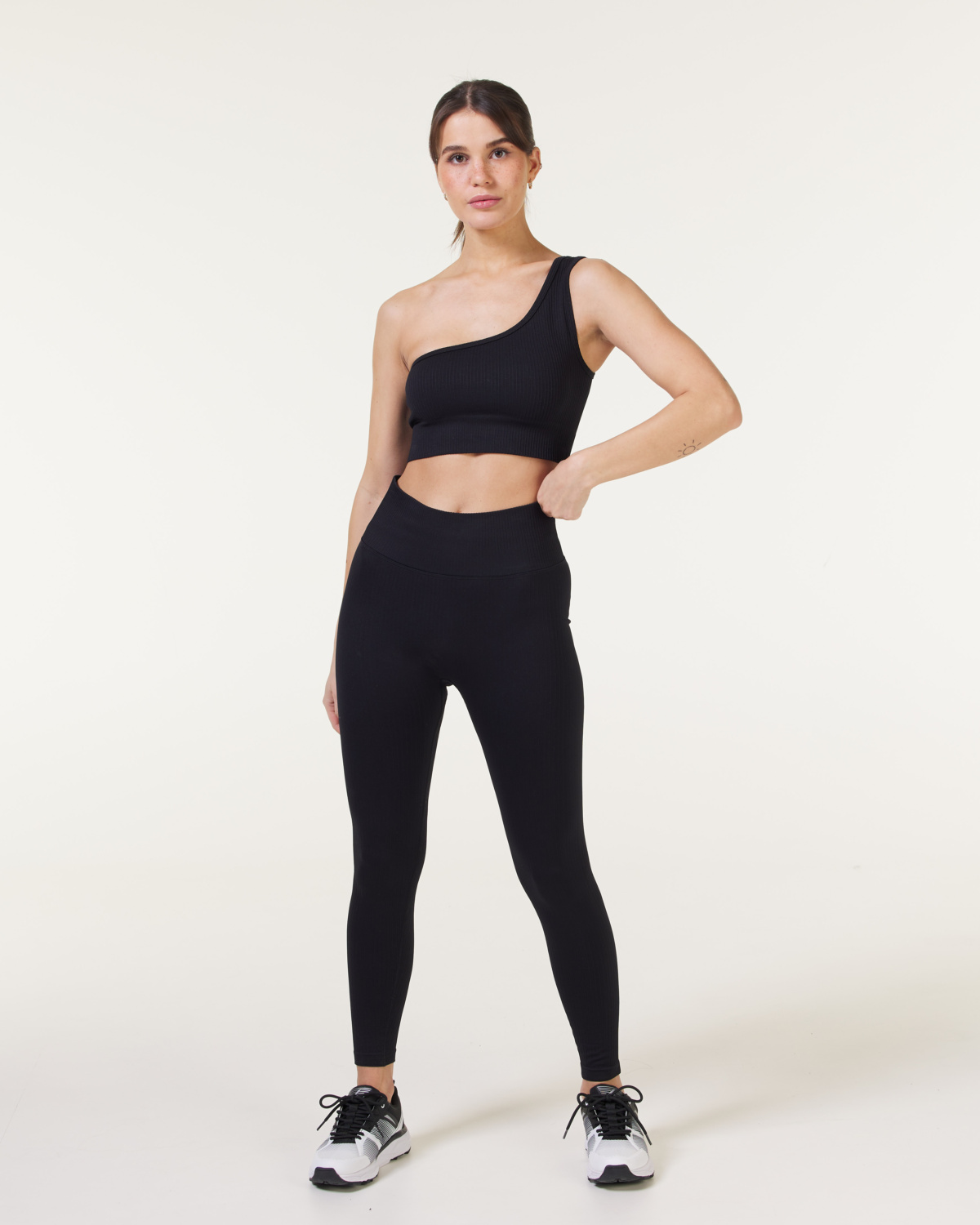 Bumpro Perfect Wide Rib Seamless One Shoulder Bra Black