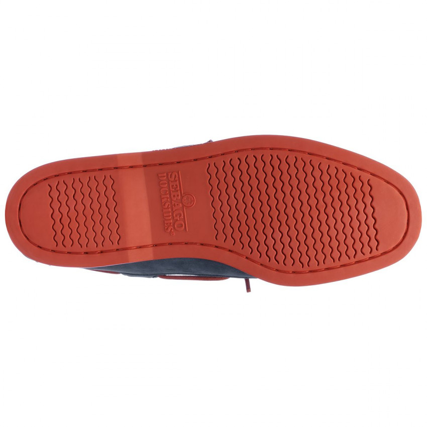 DOCKSIDES NUBUCK Blue Navy Red-CHAUSSURES BATEAU POUR HOMME EN NUBUCK MARINE / ROUGE