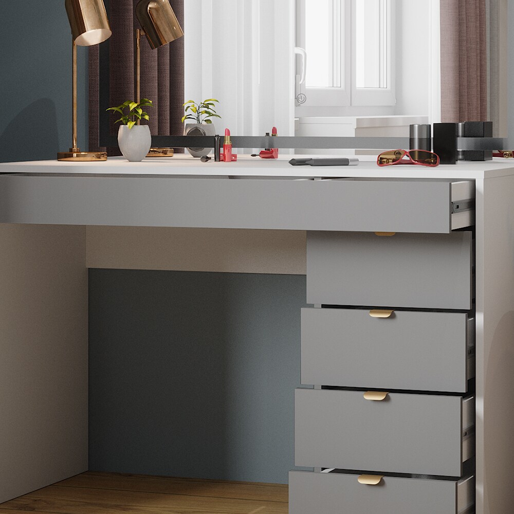 Vicco Schminktisch Elise Weiß Grau 115 x 76 cm modern Frisiertisch Schubladen LED-Spiegel