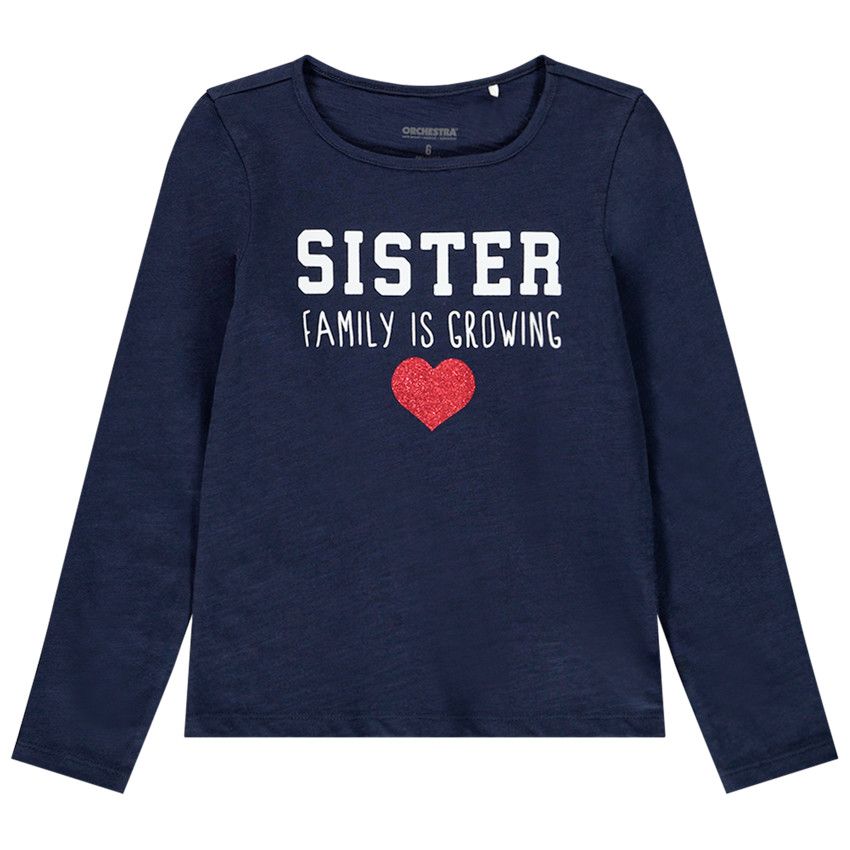 T-shirt manches longues pour fille à message et touche de paillettes - Bleu marine