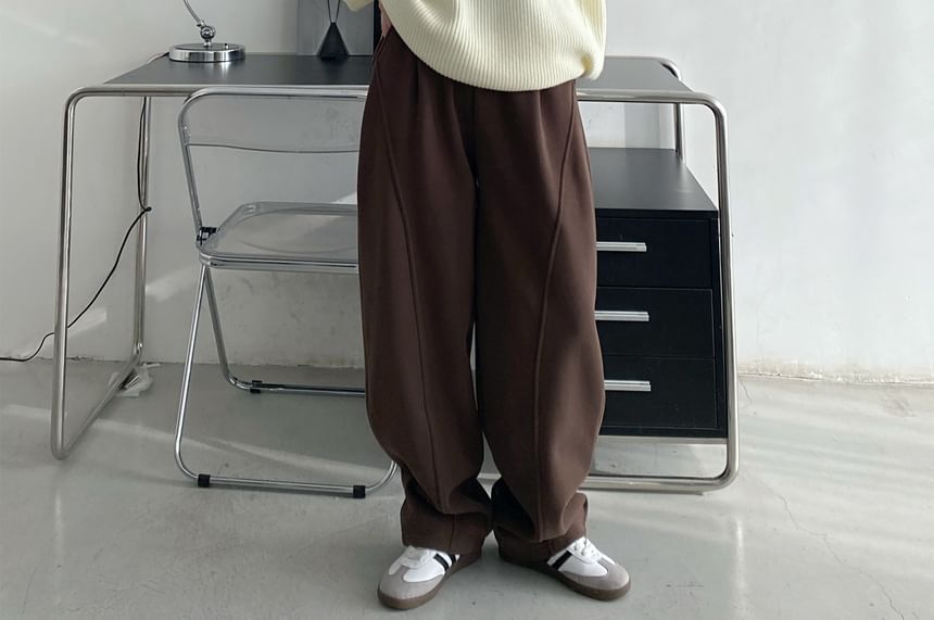 Cossita - Effen fleecegevoerde joggingbroek met elastische taille en wijde pijpen