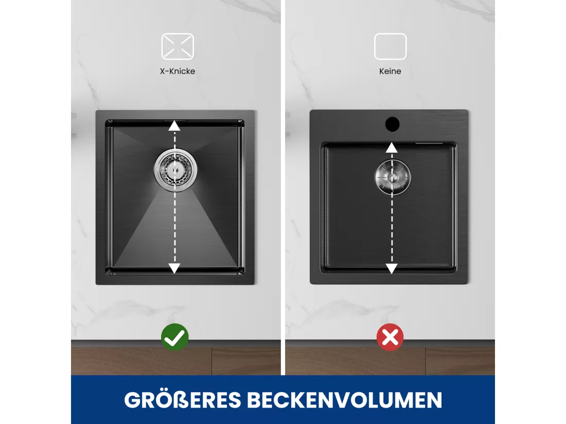 CECIPA MAX Évier Inox 40*44*19 cm Évier 1 Bac Évier de Cuisine Noir + Mitigeur de Cuisine Rabattable Noir