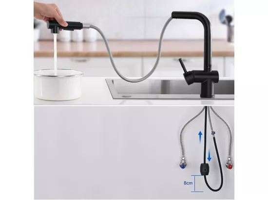 Mitigeur de Cuisine avec Douchette Extensible Rotatif à 360° 2 Modes de Pulvérisation Chaude/Froide Robinetterie Évier Acier Inoxydable-Brossé