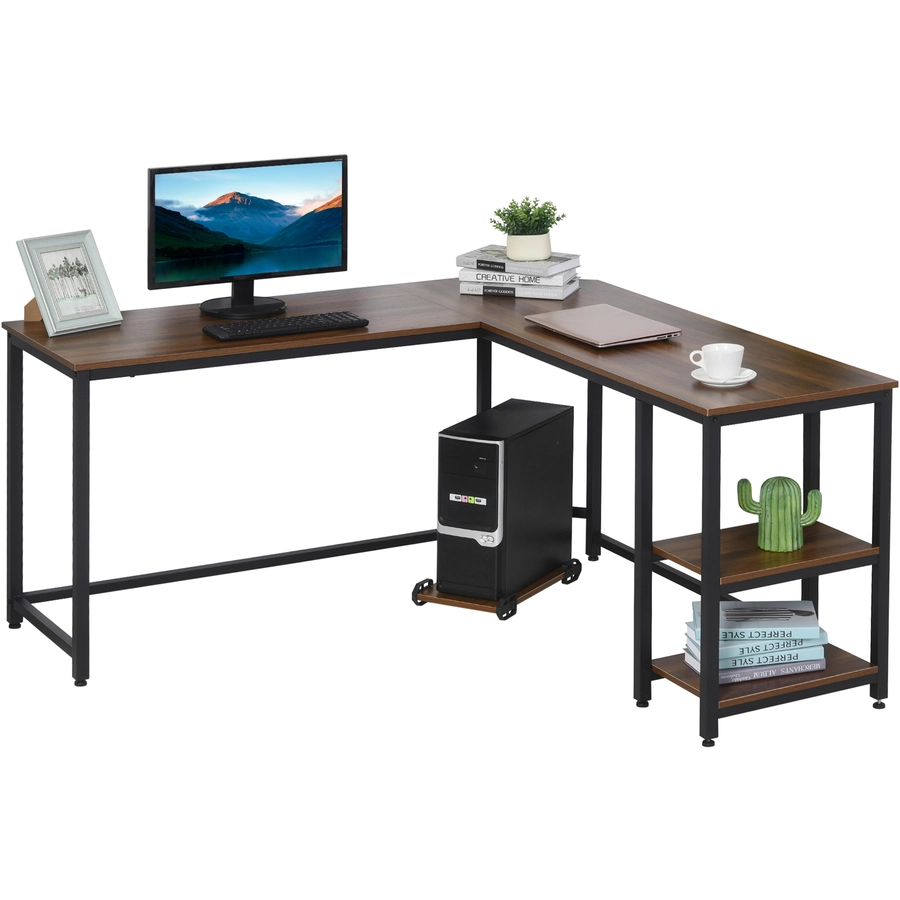 HOMCOM Computertisch in L-Form Walnuss, schwarz