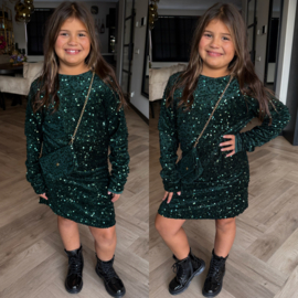 Glitterjurk met tasje - groen