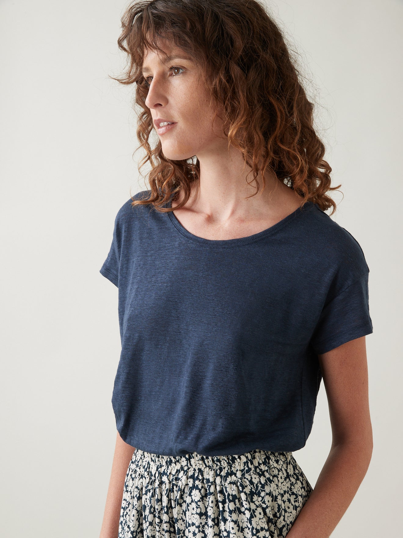 T-shirt lin femme col rond