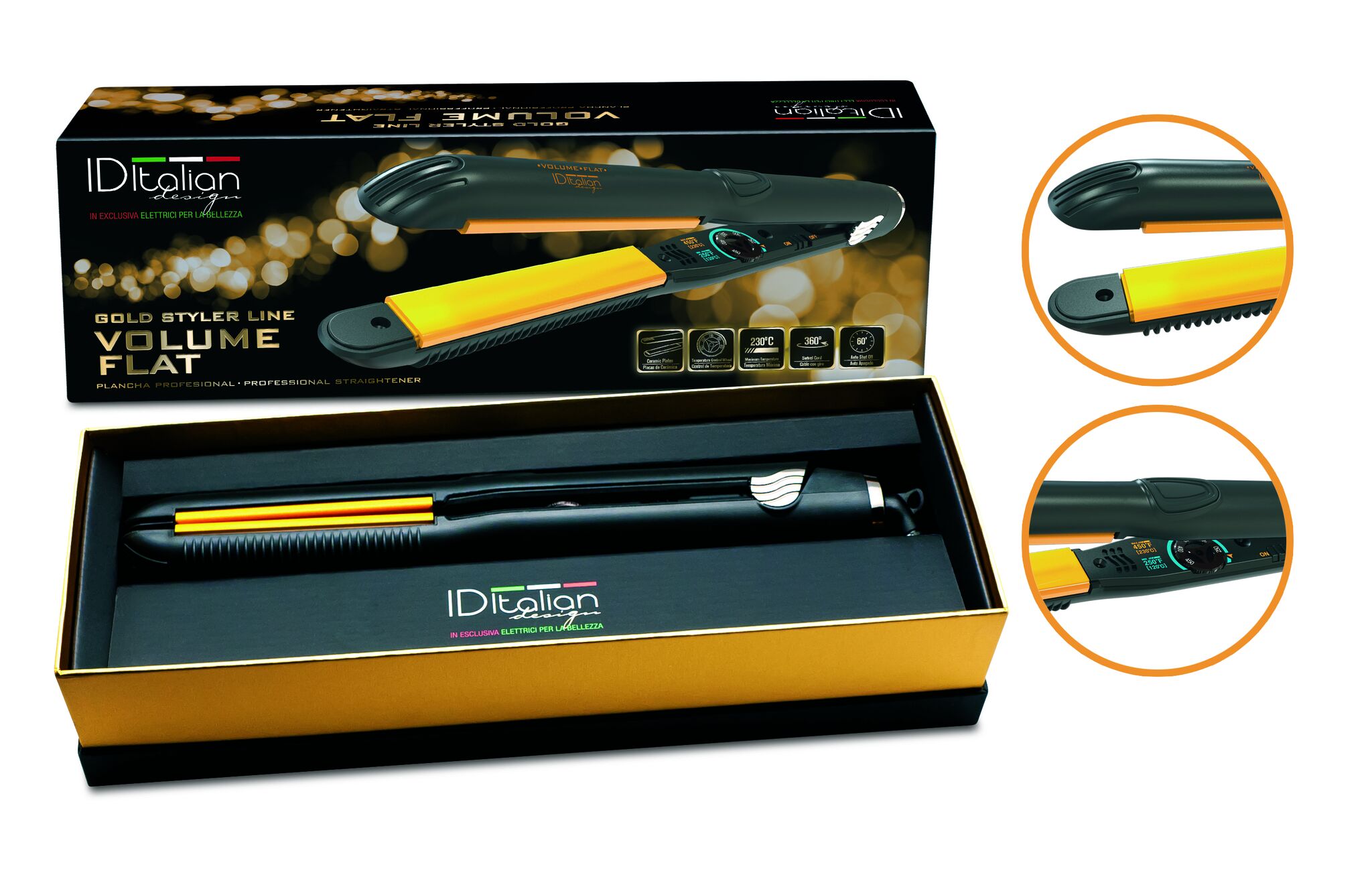 Italian Design Gold Styler Volume Flat Hair straightener