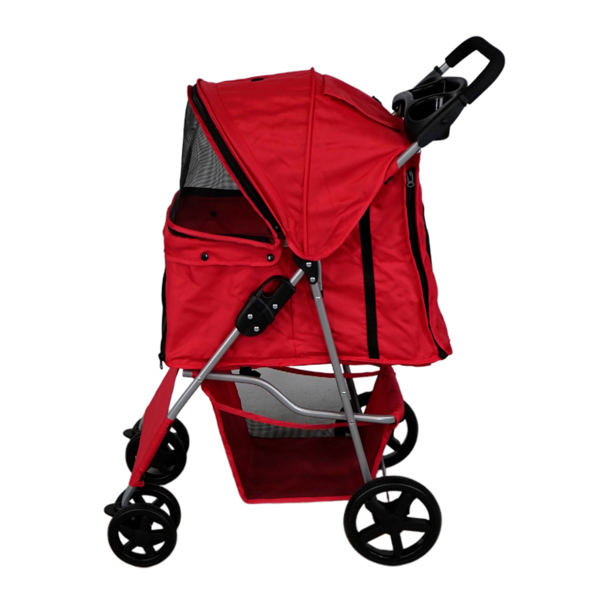 Carrinho para animais de estimação com capa de chuva - Vermelho