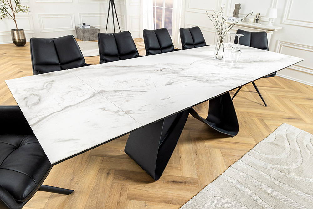 Ausziehbarer Esstisch INFINITY 180-260cm weiß Keramik Marmor schwarz Metall