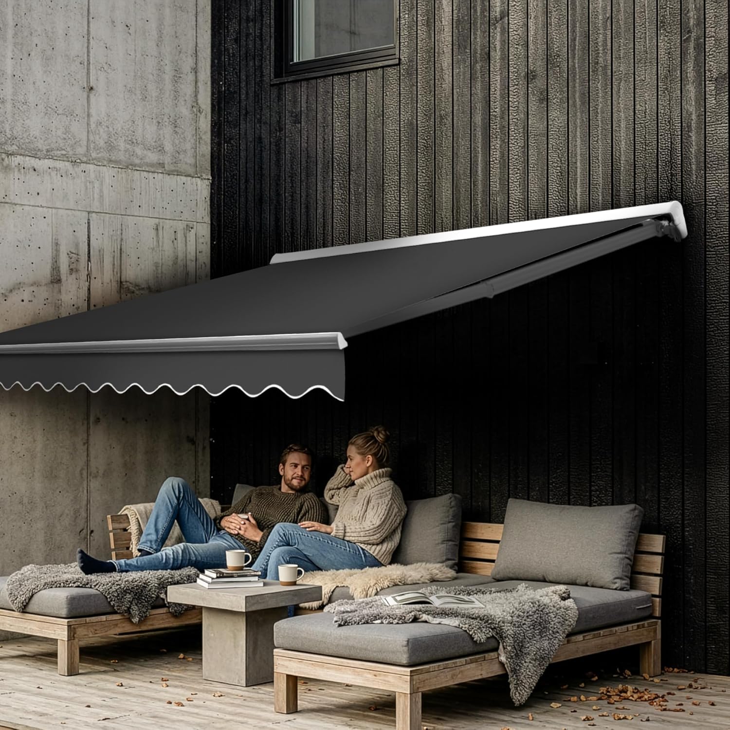 Eclipse Kassettenmarkise Halbkassette Gelenkarm Sonnenschutz Markise Sonnenmarkise Balkonmarkise elektrisch Standard 3,95x3 m Stoff 280g/m² Polyester (PE) UV-Schutz 50+, Markisentuchfarbe: Grau