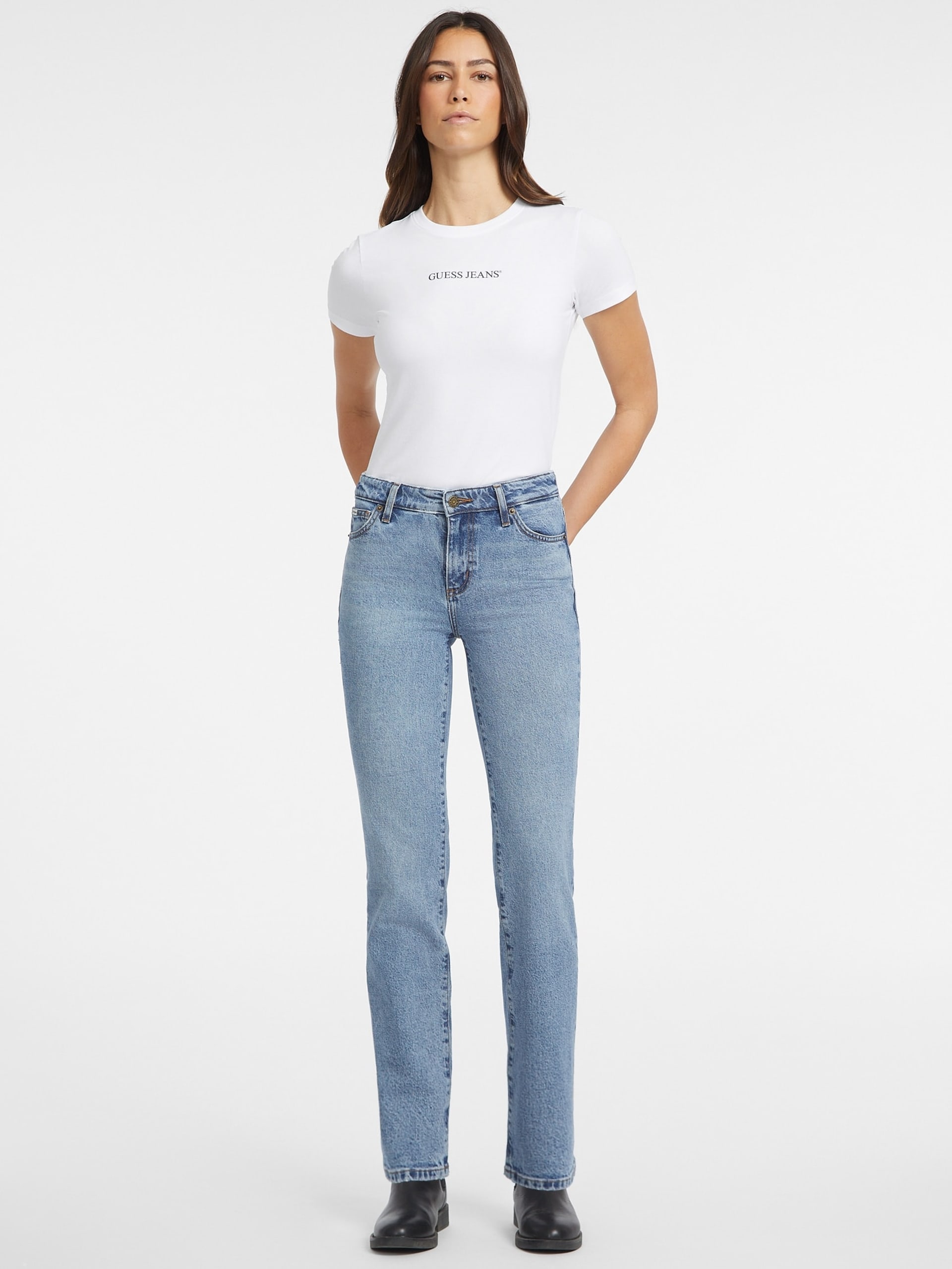 Calça jeans reta de cintura média G08