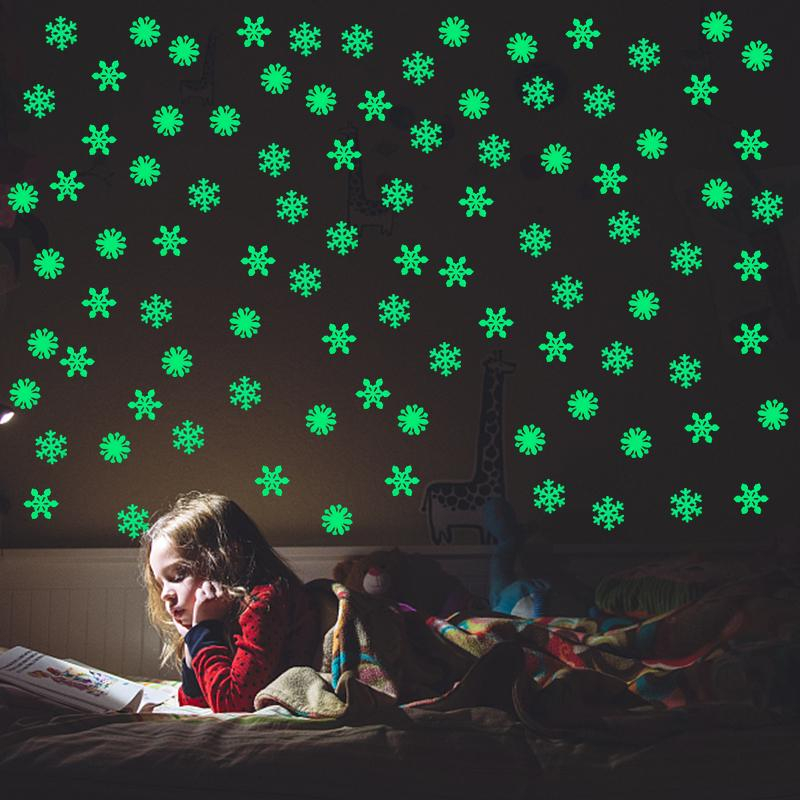 (50er Set) Leuchtende Wandsticker Fluoreszierende Schneeflocken Glow in the Dark Wand Deko für Kinderzimmer - Gelb