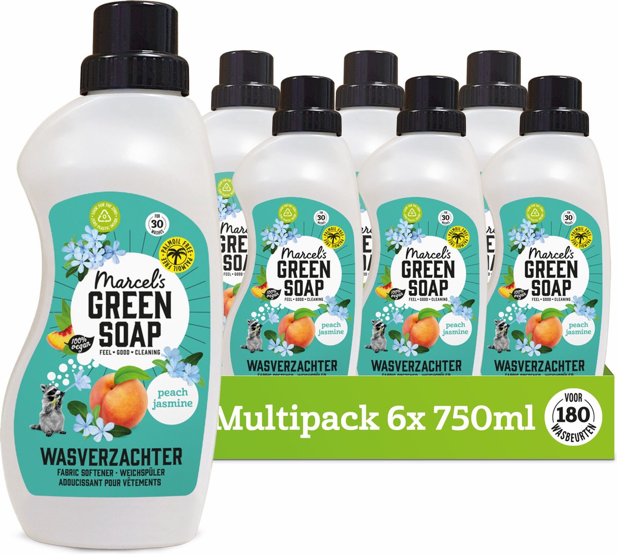 6x Marcel’s Green Soap Wasverzachter Peach & Jasmine (750 ml)