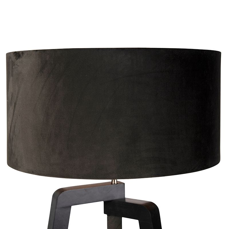 Vloerlamp tripod zwart hout met zwarte kap 50 cm - Puros