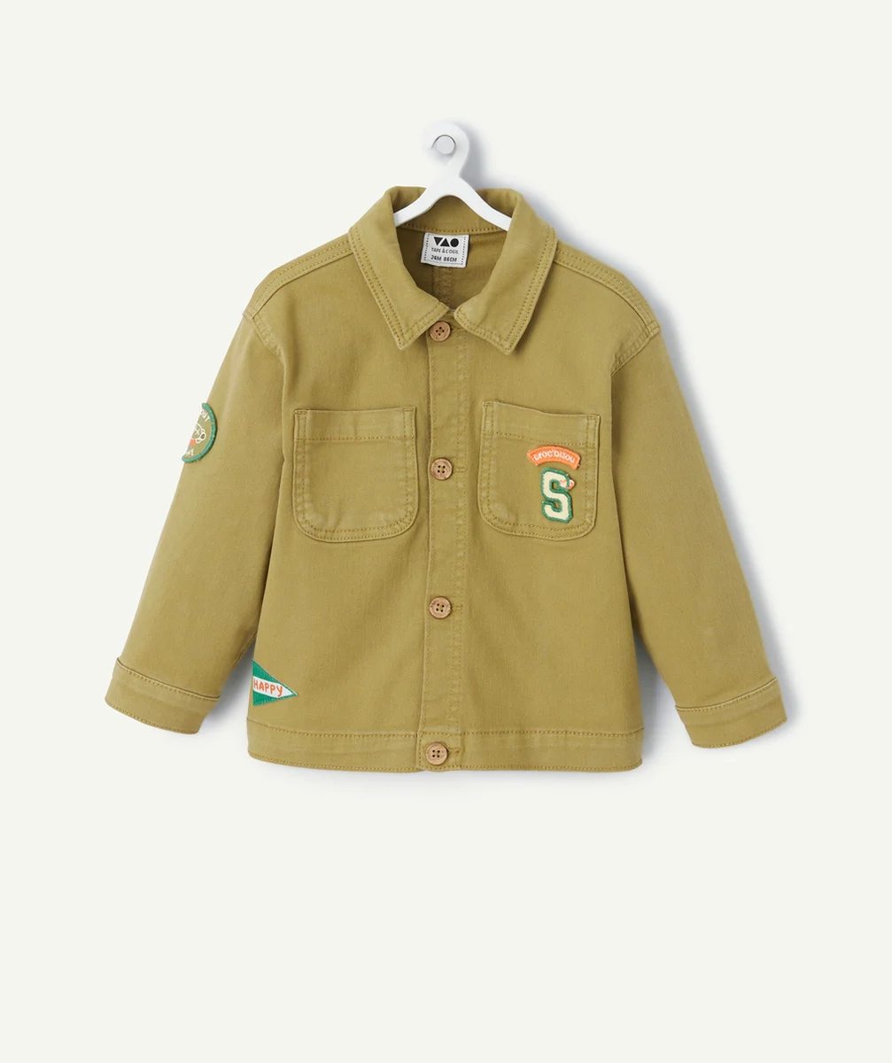 VESTE BÉBÉ GARÇON EN FIBRES RECYCLÉES VERTE AVEC POCHES ET PATCHS