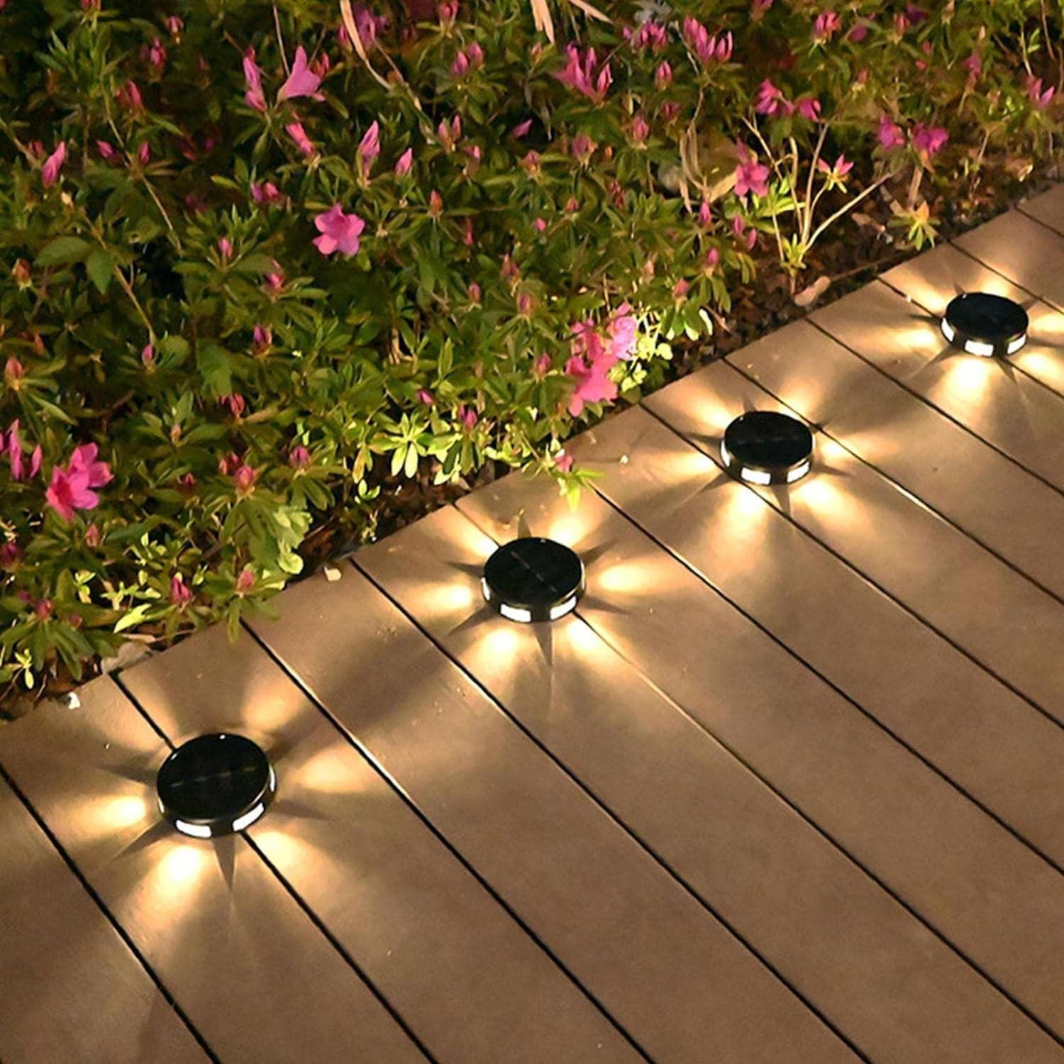 (4er Set) 6 LED's Solar Lampe Outdoor Gartenleuchte Wegbeleuchtung mit Dämmerungssensor (IP44)   Erdspiess - Warmweiss