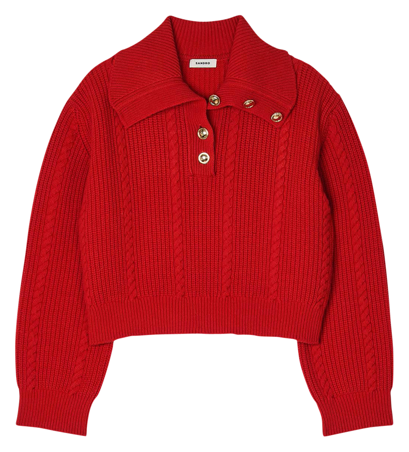 Pull à col boutonné en laine mélangée | Rouge