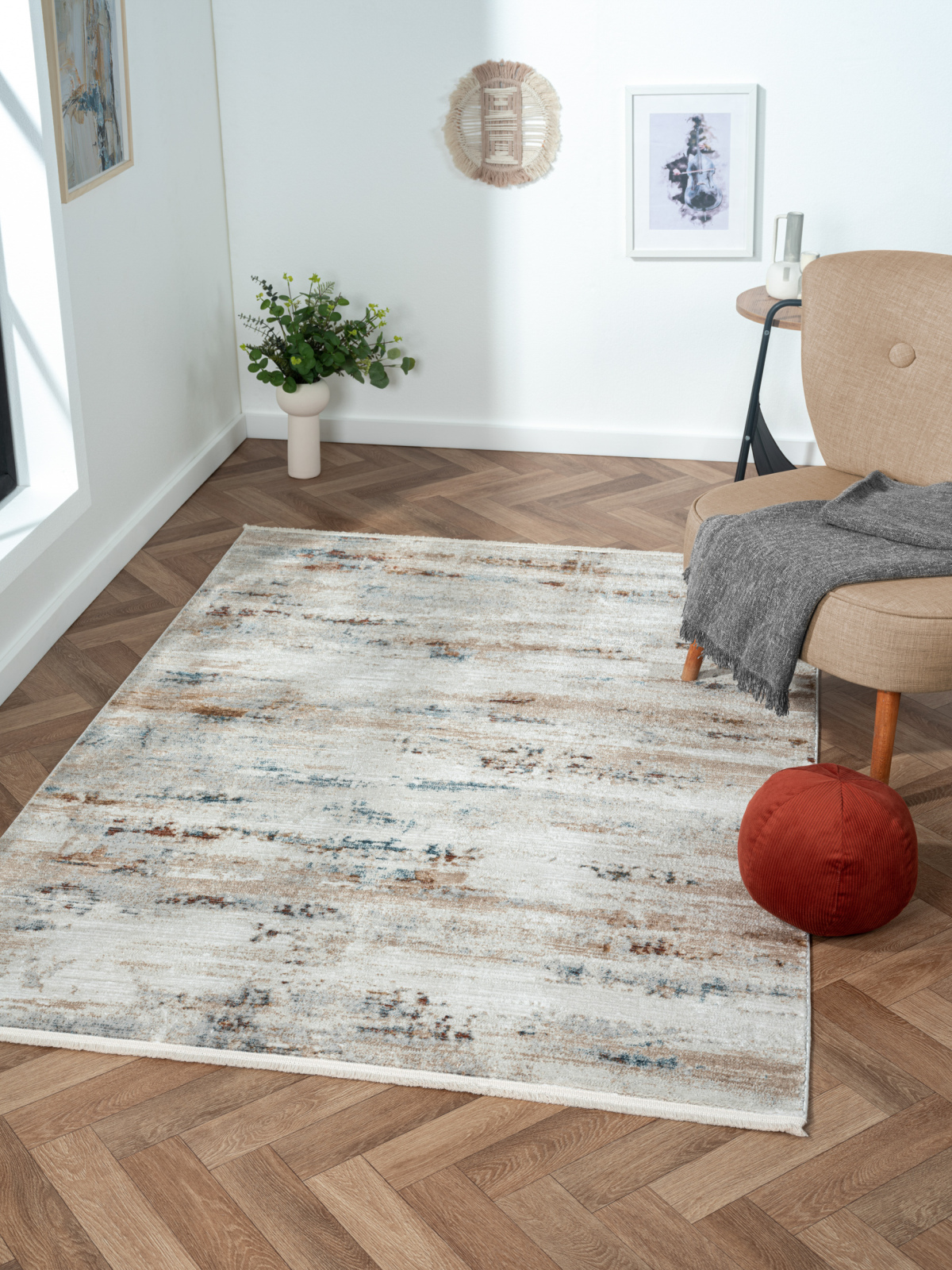 Kurzflorteppich ESME - grau-beige - 140x200 cm