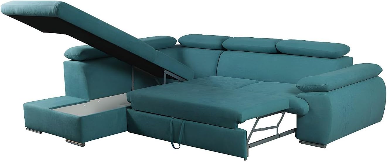 Vente-unique-Ecksofa mit Schlaffunktion & Bettkasten - Ecke Links - Türkis - Fabien